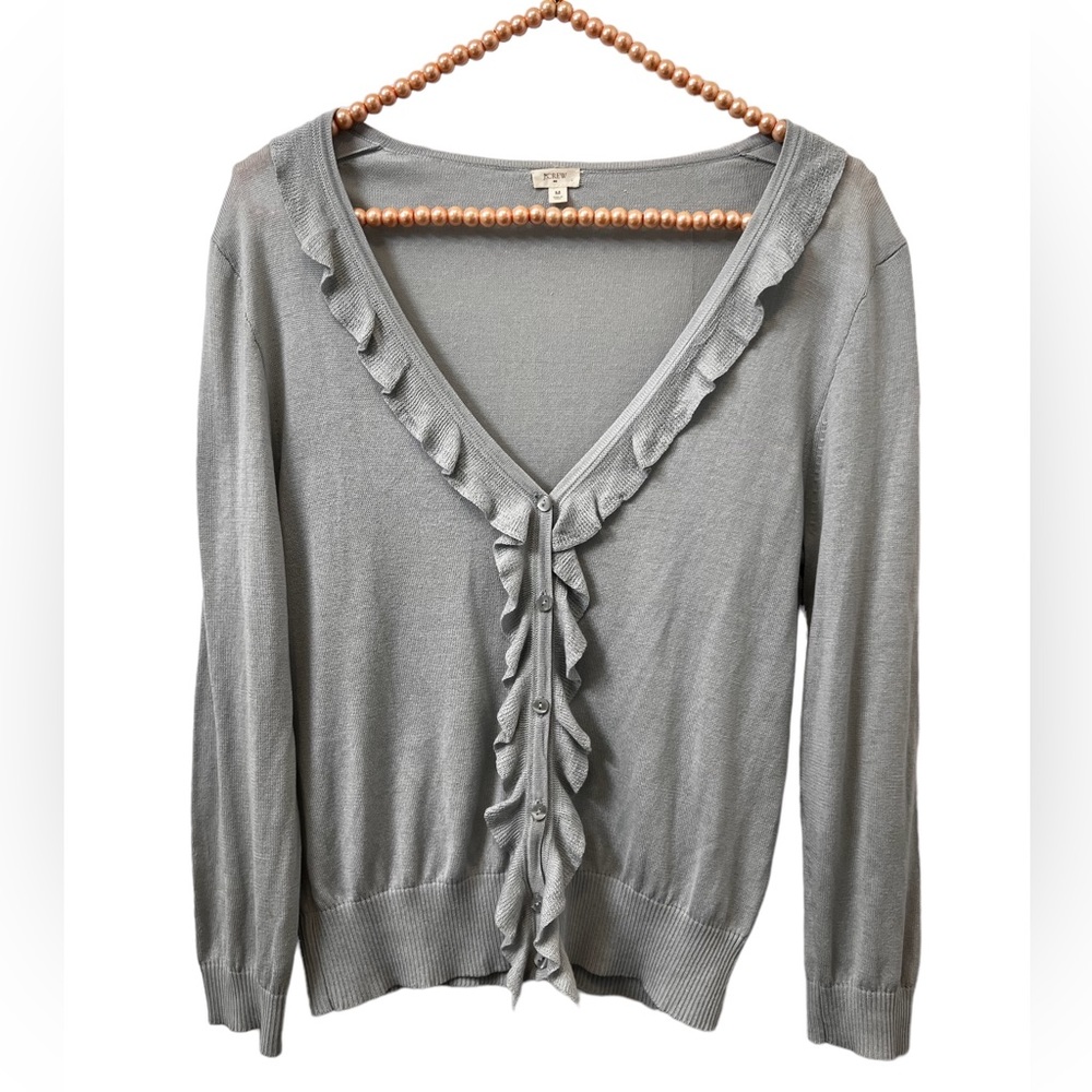 J Crew Cardigan Ruffle Light Gray Size M